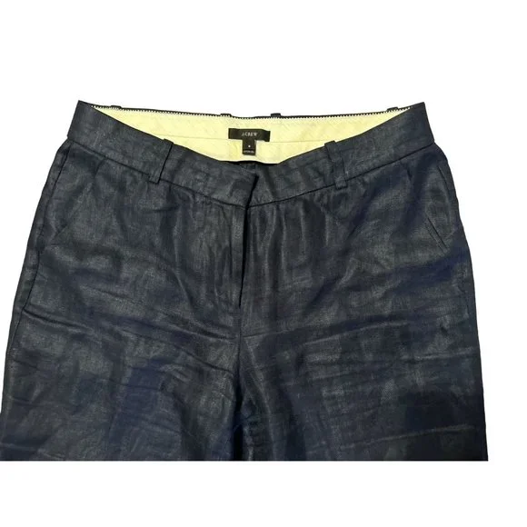 Women's J.Crew 100% Woven Linen Navy Blue Strait Leg Pants Trousers Size 8 - Picture 10 of 10